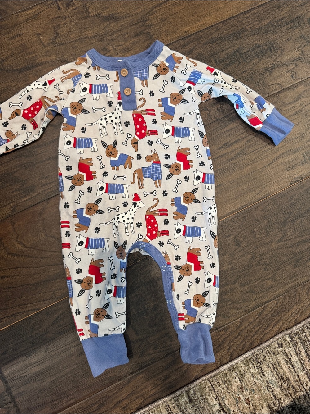 Tessa babe One-Piece Romper in Light Beige with Dog Print
